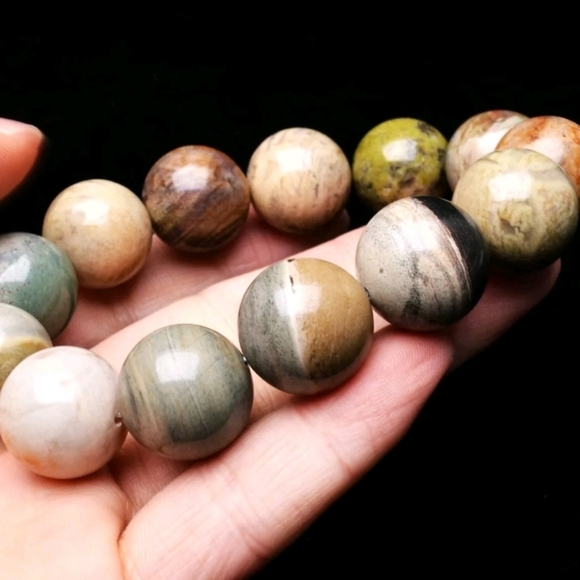 18mm 100% Natural Ocean Jasper Agate Gemstone Round Beads Bracelet Size 7 - Picture 5 of 10